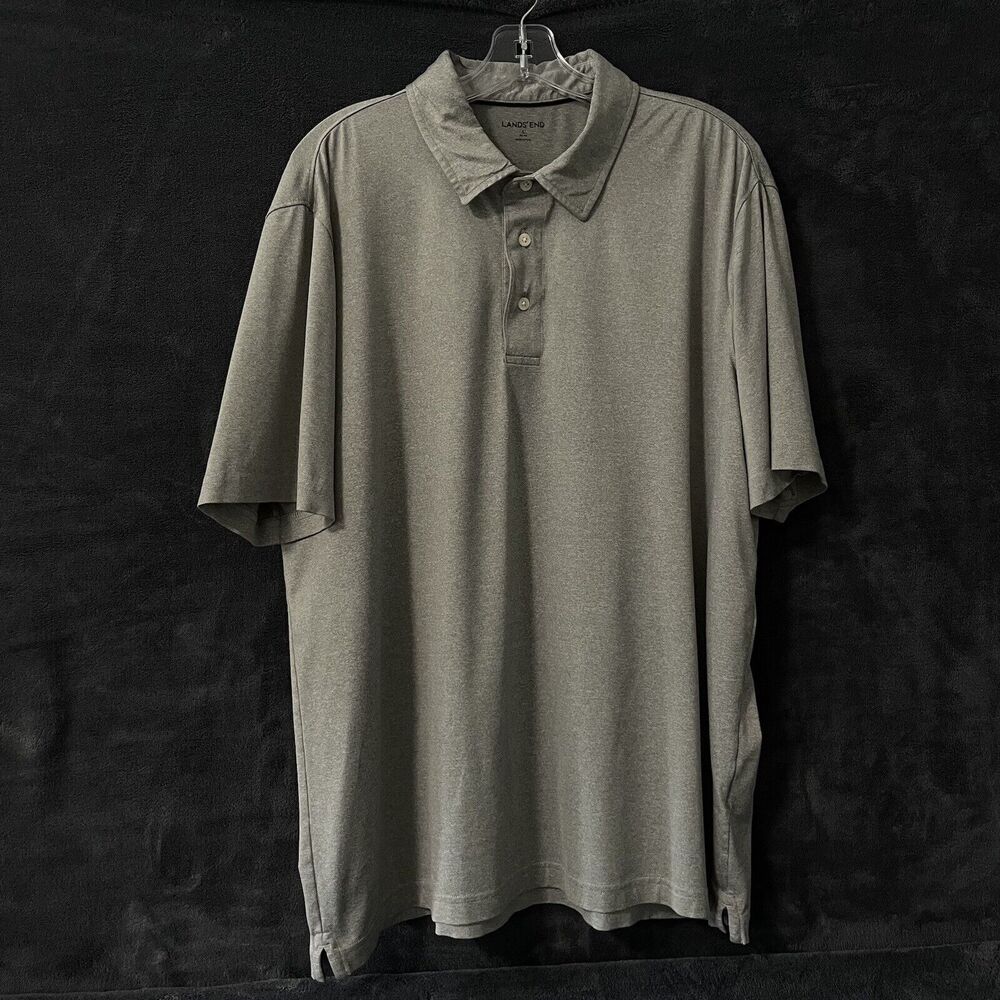Lands End Men's Gray Short Sleeve Solid Active Polo Shirt SZ/L